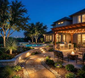 Professional landscape lighting for a DFW backyard